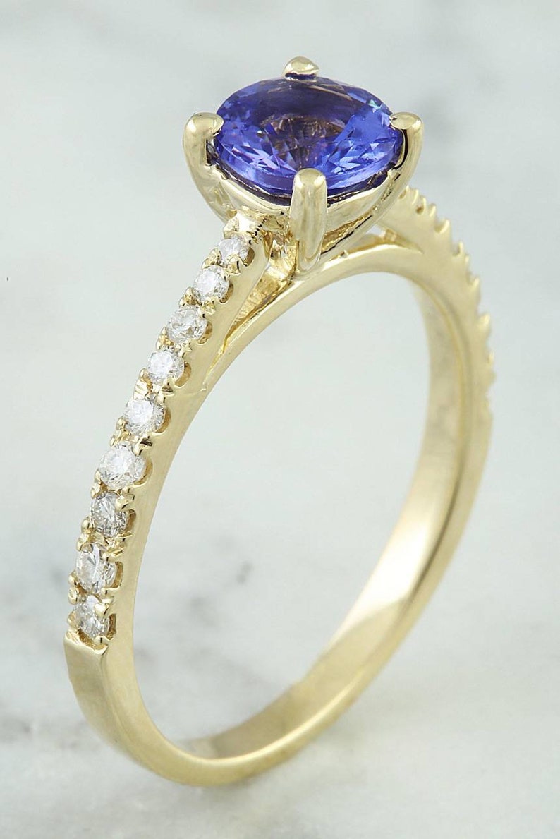1.01Ct Natural Blue Tanzanite & Diamond Engagement Ring in 14k Etsy
