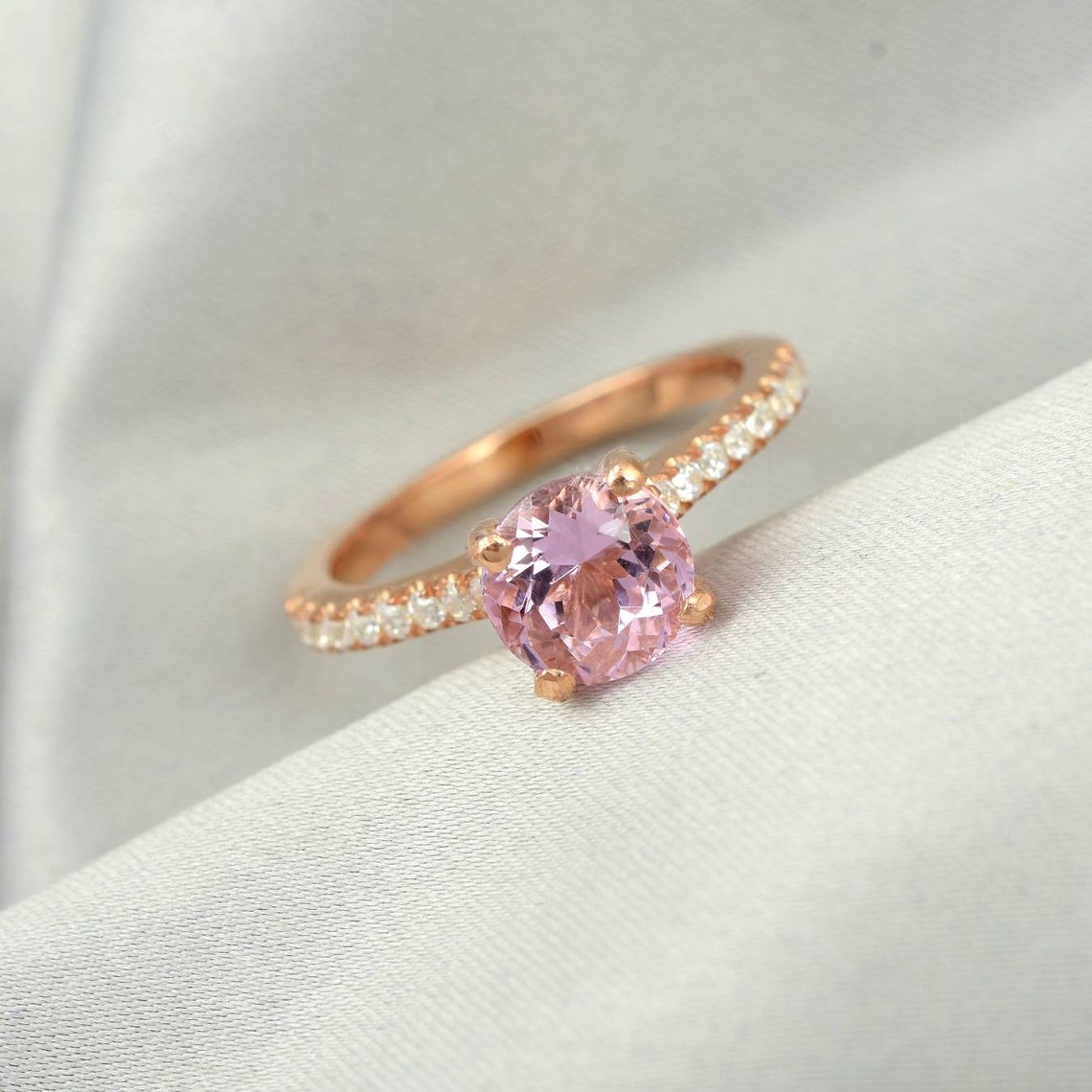1.56Ct Natural Pink Topaz & Diamond Ring in 14k Solid Rose Etsy