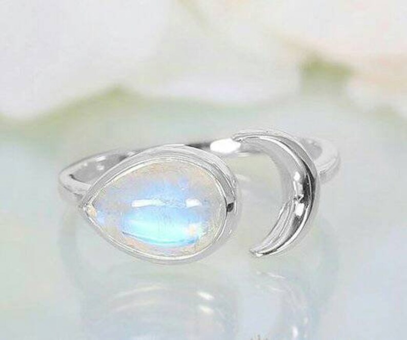 Silver Ring Wedding Engagement Mother Ring Boho Bohemian Ring Rainbow Moonstone Ring Handmade Gemstone Ring Jewelry Fine Jewelry