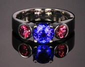 1.52Ct Dark Blue Tanzanite Rhodolite Garnet Engagement Ring in 14k Solid Gold Tanzanite Wedding Band January Birthstone Ring Stacking Ring