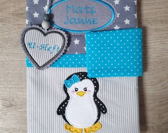 U- issue case "Penguin" grey turquoise with name for boys
