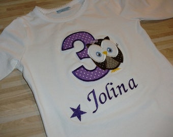 Birthday Shirt Owl, long sleeve shirt with name, shirt with name and number