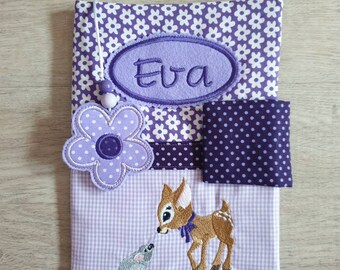 U- Booklet cover with name, deer & hare lilac purple