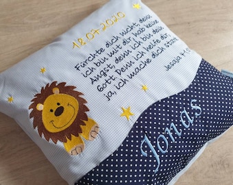 Prayer cushion, baptismal pillow "Lion" blue