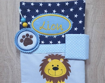 U-booklet sleeve, U sleeve "Lion" in dark blue light blue with name for boys