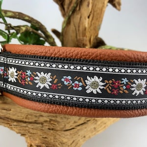 Dog collar Edelweiss, cognac
