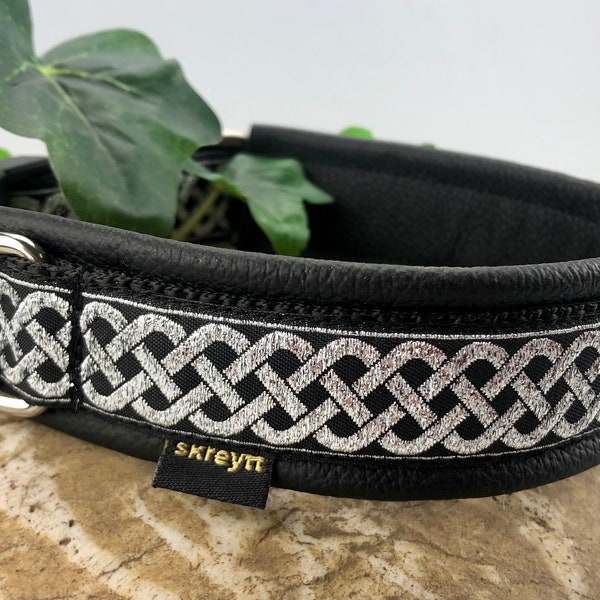 Weave dog collar, black and silver