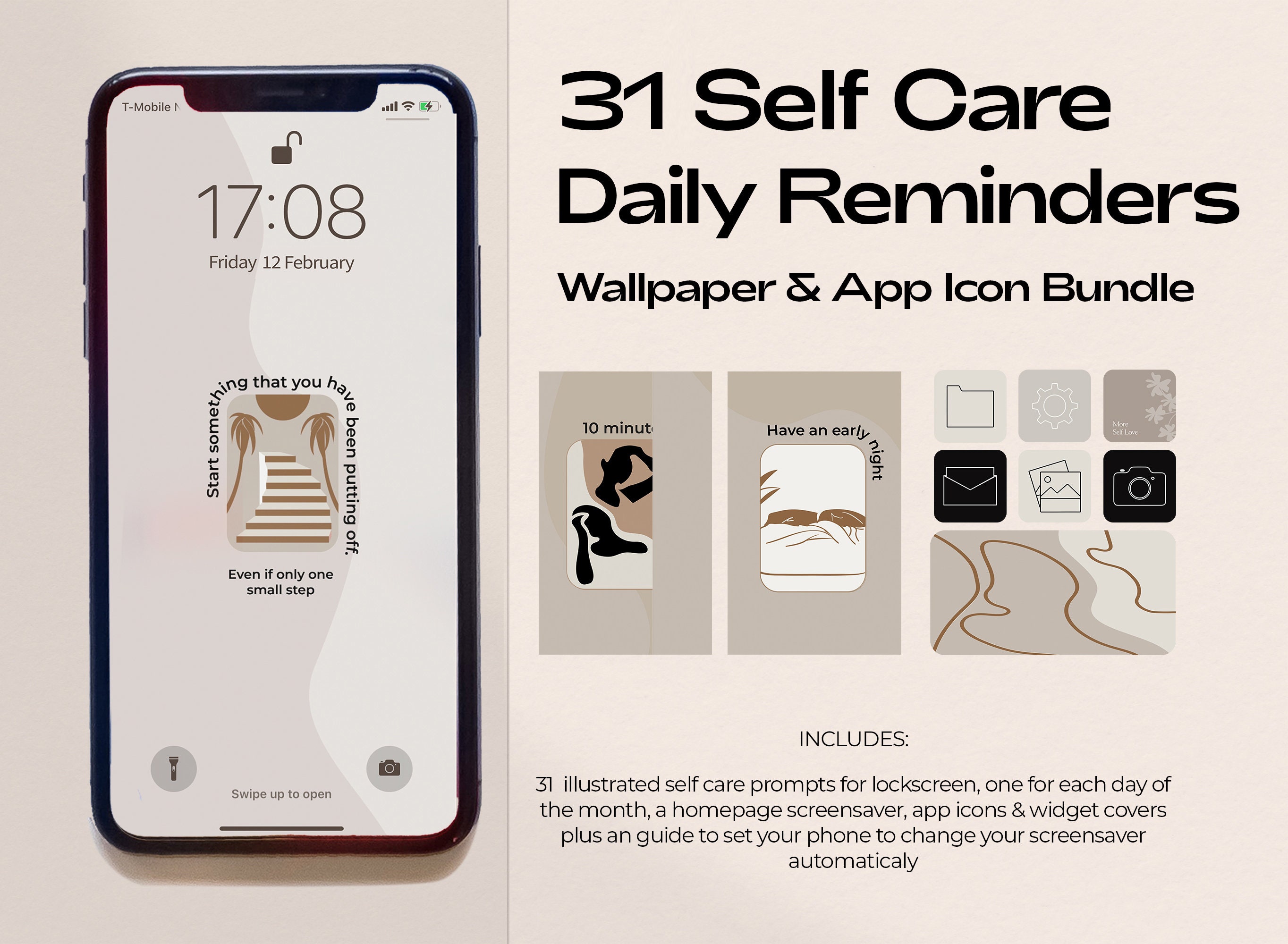 Self Care Daily Reminder 31 Black Beige Iphone Wallpapers Etsy Uk