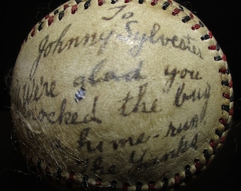 Replica of The Iconic "I'll Hit a Homer" Babe Ruth Signed and Inscribed ball to Johnny Sylvester in the Hospital