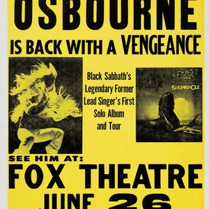 1980 Ozzy Osbourne/ Randy Rhoads Blizzard of Oz Reproduction Tour Poster