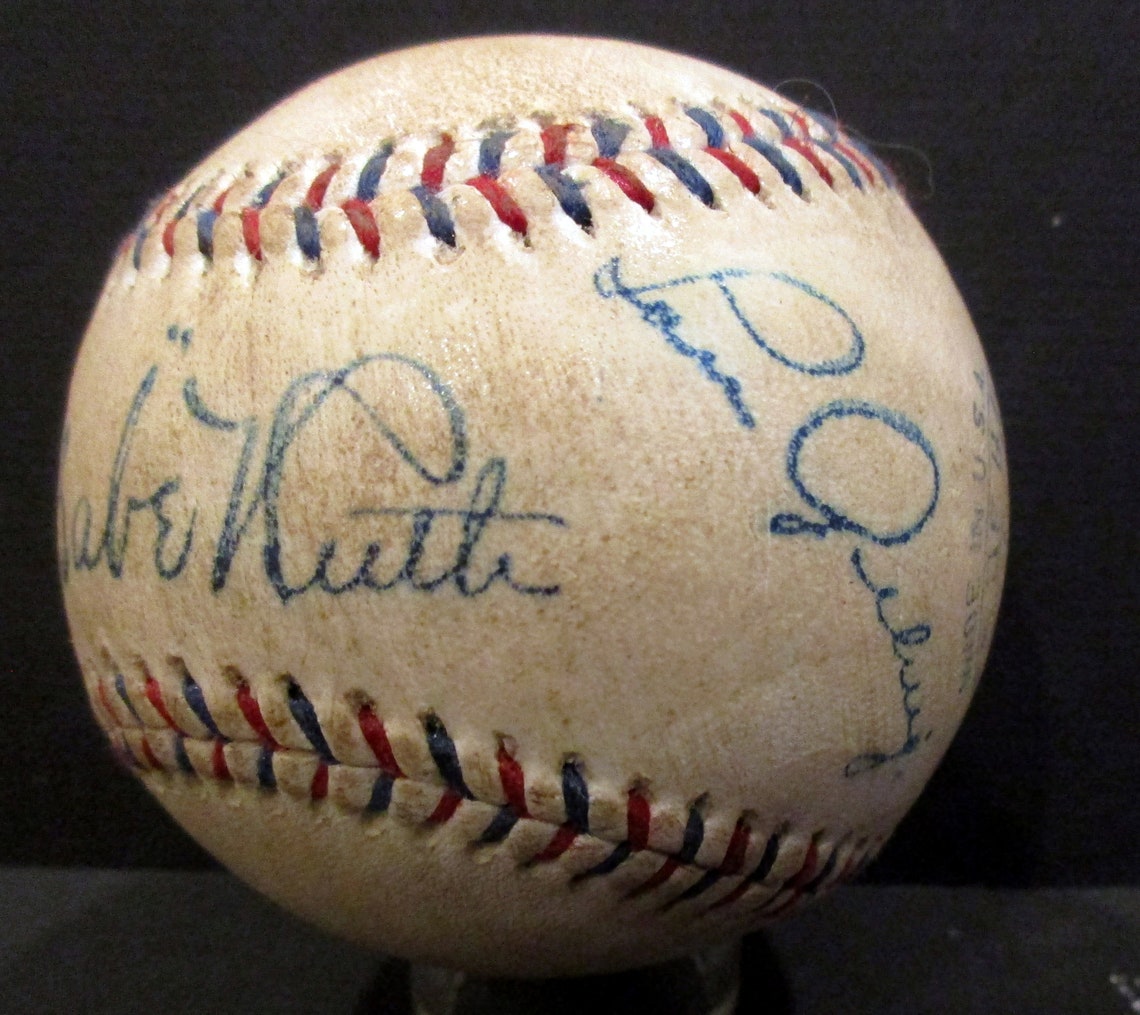 Babe Ruth & Lou Gehrig Replica Autographed 1927 Barnstorming Baseball ...