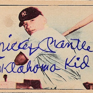 Mickey Mantle 1952 Berk Ross Riproduzione Autografata "The Oklahoma Kid"Carta da Baseball Calza della Befana