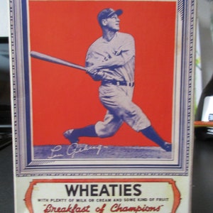 Replica of 1935 Wheaties Cereal Box With Lou Gehrig Back Panel