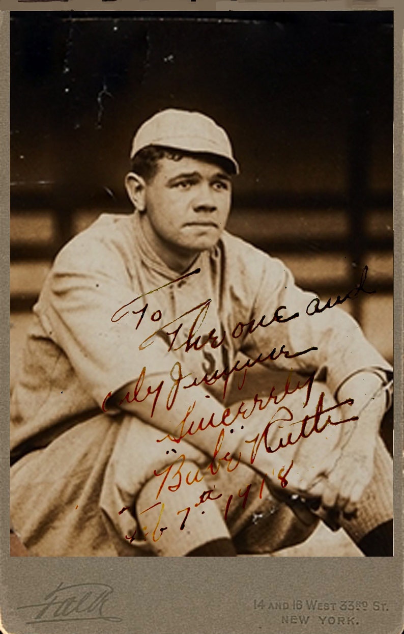 BABE RUTH Baseball Legend Vintage Photograph Autograph Cabinet Card A++