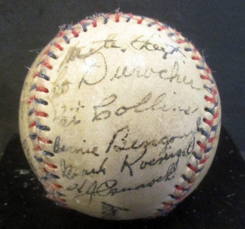 Gehrig Lazzeri 1928 New York Yankees Team Signed Replica Baseball w Ruth Huggins Many More