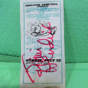 Jimi Hendrix 1970 Aquarius BenefizKonzert Autogrammable Reproduktion Ticket Stub