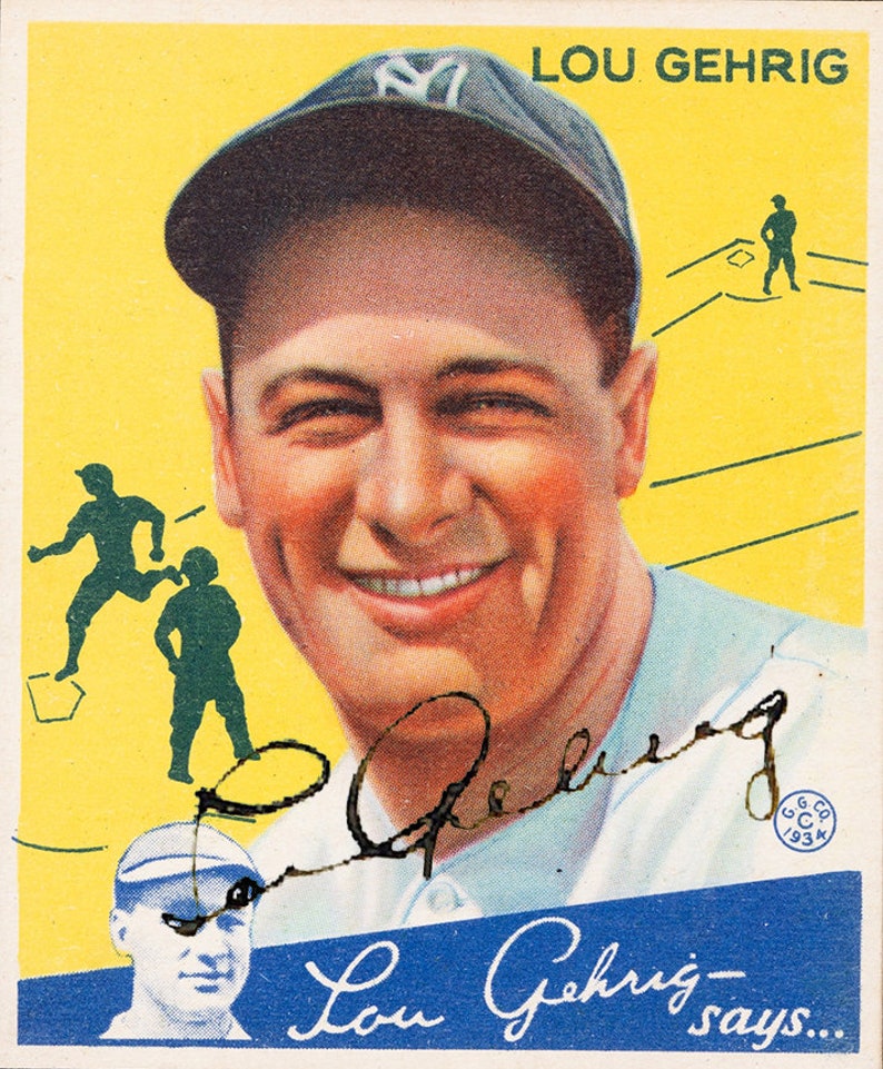 Highest Quality Lou Gehrig 1934 Goudey Reprint Baseball Card Etsy
