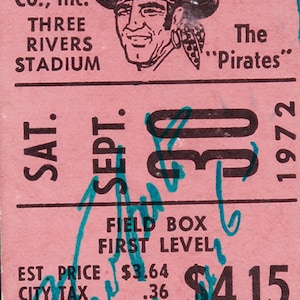 1972 Roberto Clemente Signed Reproduction 3,000th Hit Game Ticket Stub