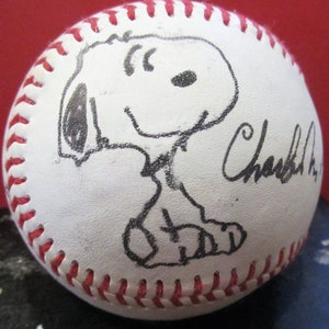 NEW DESIGN FOR 2022* Charles Schulz Autographed / Snoopy Sketch  1970&#39;s Baseball