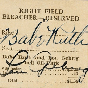 Babe Ruth & Lou Gehrig signierte Reproduktion Barnstorm Game Ticket Stub