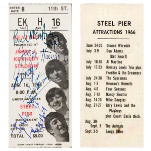 The Beatles 1966 signierte Reproduktions-Eintrittskarte
