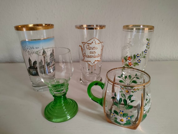 Vintage Glasses Collection of Hand-decorated Hand-painted Glasses, Glass  Set, Drinking Glasses, Wine Glasses, 1950s - Etsy