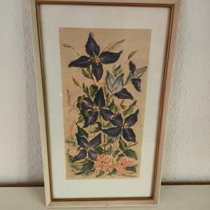 Vintage flower picture picture frame wooden frame with glass 1960s