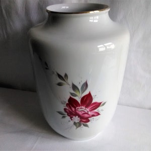 Vintage weiße Porzellanvase mit Goldrand von PMR Jaeger & Co. Bavaria 1960er Jahre