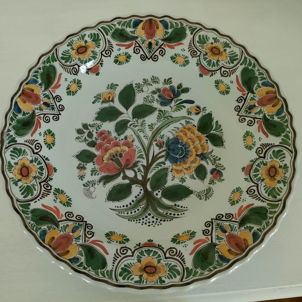 Vintage large wall plate Original Delft polychrome RAAM hand painted 1970s