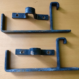 Flower box holder 1 pair of iron hooks hand-forged with wall mounting 1960s