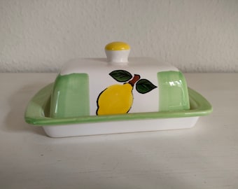 Ceramic butter dish Vintage butter dish with lemon motif 2000s