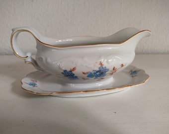 Schumann Bavaria Porzellan Vintage Sauciere mit festem Unterteller 1950er Jahre