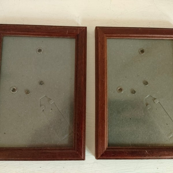 Vintage set of wooden picture frames with glass cover 11 cm x 15 cm