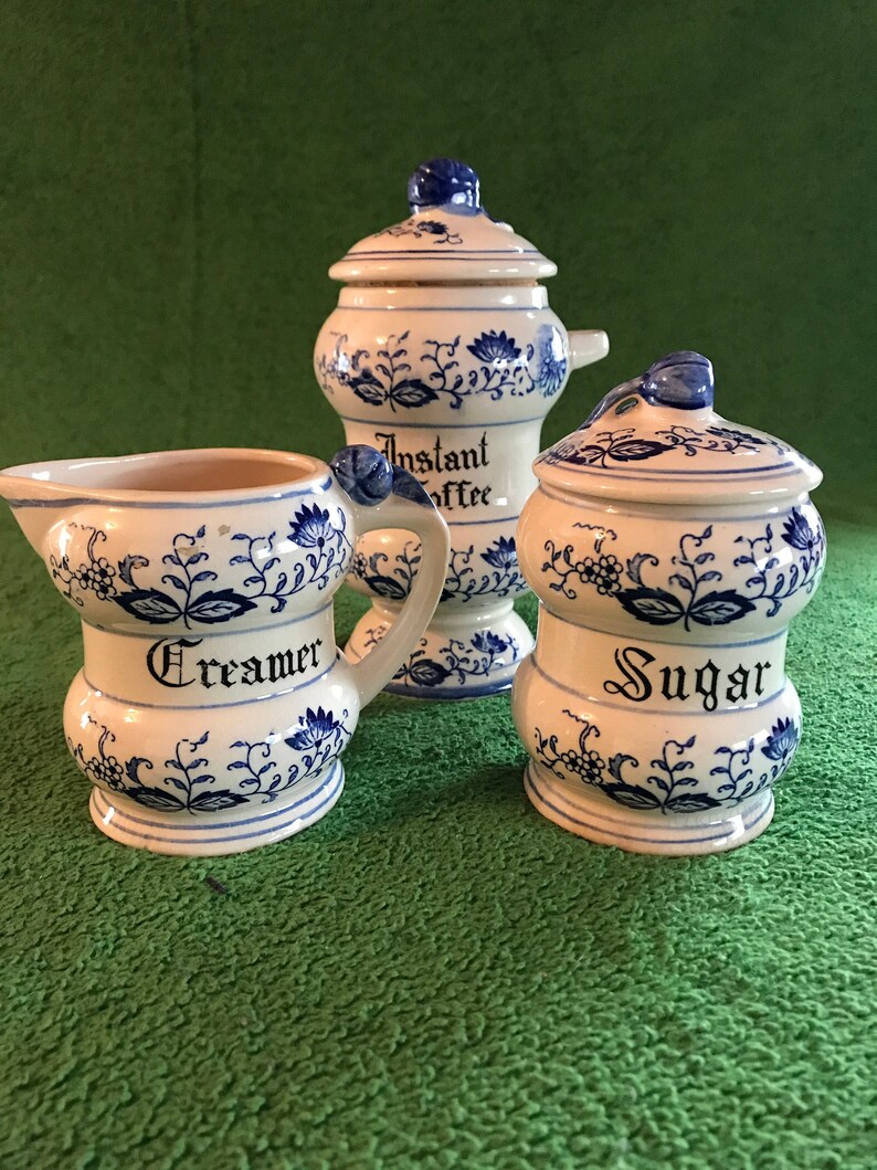 Vintage Blue Onion Coffee Sugar and Creamer Canister Set Etsy
