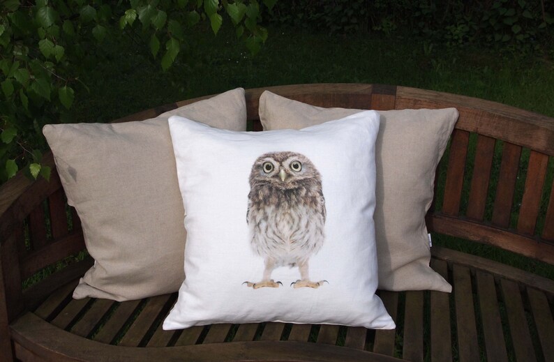 Owl cushion little owl cushion cover 50 x 50 cm, cushion cover natural owl motif, owl, cotton, sofa cushion, decorative cushion, animal lovers, nature lovers, image 3