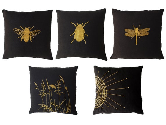embroidered bee pillow