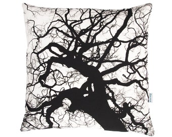 Cushion cover, old tree, cotton, reversible cushion, 50 x 50 cm, nature motif