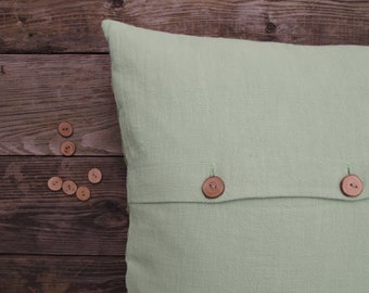 Cushion cover linen sage green, button placket with wooden buttons 40x40|45x45|30x50|40x50|50x50|40x60|50x60|60 x 60 cm cushion cover sofa cushion decoration plain