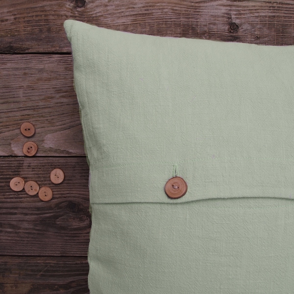 Housse de coussin lin vert sauge, patte de boutonnage avec boutons en bois 40x40|45x45|30x50|40x50|50x50|40x60|50x60|60 x 60 cm housse de coussin canapé coussin décoration uni