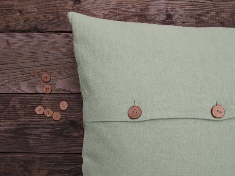 Cushion cover linen sage green, button placket with wooden buttons 40x4045x4530x5040x5050x5040x6050x6060 x 60 cm cushion cover sofa cushion decoration plain image 1