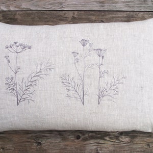 Linen cushion Dill Blueten cushion cover 100% linen light beige slightly mottled embroidery anthracite size selectable button placket with twine buttons