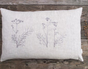 Linen cushion Dill Blueten cushion cover 100% linen light beige slightly mottled embroidery anthracite size selectable button placket with twine buttons