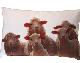 Sheep cushion, cushion cover 40 x 60 cm made of cotton, cream-white, animal cushion, cushion cover, sofa cushion, decorative cushion