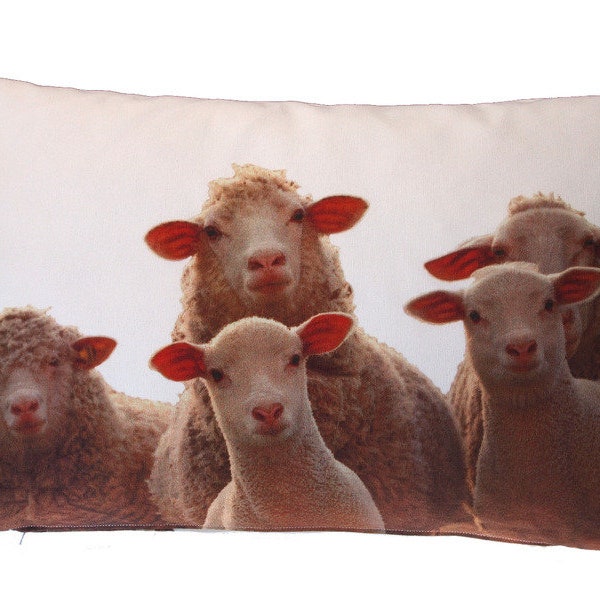 Sheep cushion, cushion cover 40 x 60 cm made of cotton, cream-white, animal cushion, cushion cover, sofa cushion, decorative cushion