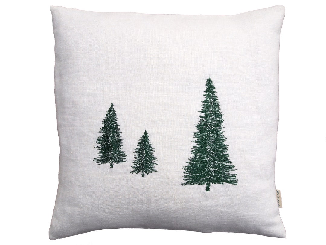 Tannenbaum Kissen weißes Leinen Kissenbezug TannenMotiv Etsy.de
