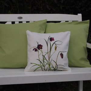 Checkerboard flowers cushion, pillowcase 40 x 40 cm made of cotton, decorative cushion, garden cushion, spring decoration, floral image 3