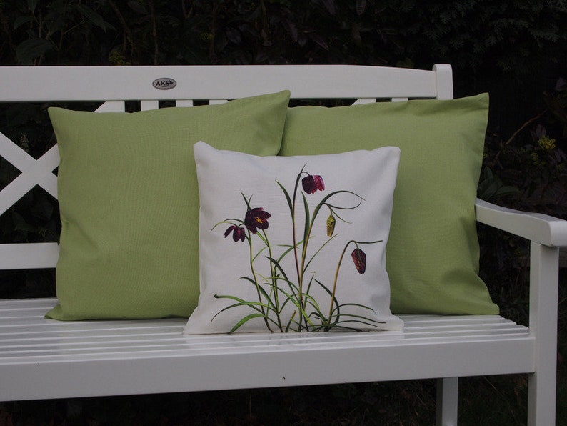 Checkerboard flowers cushion, pillowcase 40 x 40 cm made of cotton, decorative cushion, garden cushion, spring decoration, floral image 3