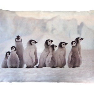 Penguin pillow, pillow cover, pillow case 40 x 60 cm made of cotton, gray, gray-blue, winter pillow, animal pillow, children&#39;s pillow