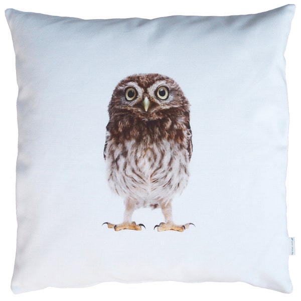 Owl cushion (little owl) cushion cover 50 x 50 cm, cushion cover natural owl motif, owl, cotton, sofa cushion, decorative cushion, animal lovers, nature lovers,