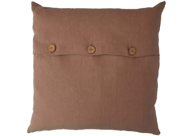 Cushion cover cinnamon-colored, camel or cognac-colored linen with button placket made of wooden buttons 40x4045x4550x5040x6060 x 60 cm sofa cover plain image 2